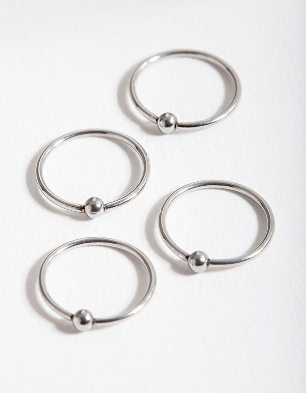 Rhodium Surgical Steel Ball Nose Ring 4 Pack