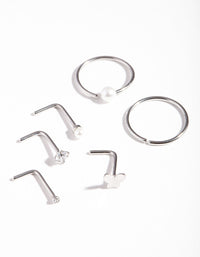 Surgical Steel Pearl Butterfly Nose Ring Pack - link has visual effect only