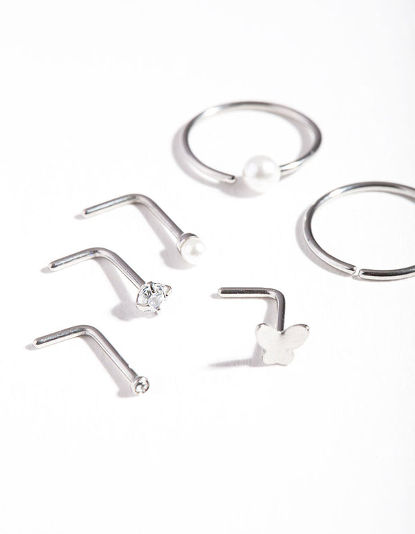 Surgical Steel Pearl Butterfly Nose Ring Pack