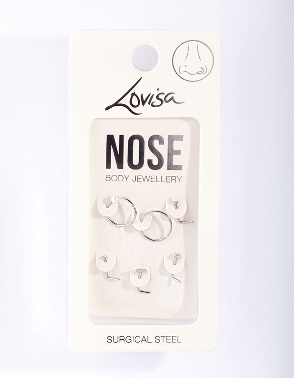 Surgical Steel Pearl Butterfly Nose Ring Pack