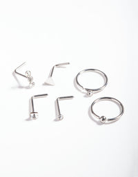Rhodium Surgical Steel Geometric Diamante Nose Ring 6 Pack - link has visual effect only