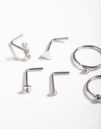 Rhodium Surgical Steel Geometric Diamante Nose Ring 6 Pack - link has visual effect only