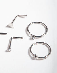 Rhodium Surgical Steel Geometric Diamante Nose Ring 6 Pack - link has visual effect only