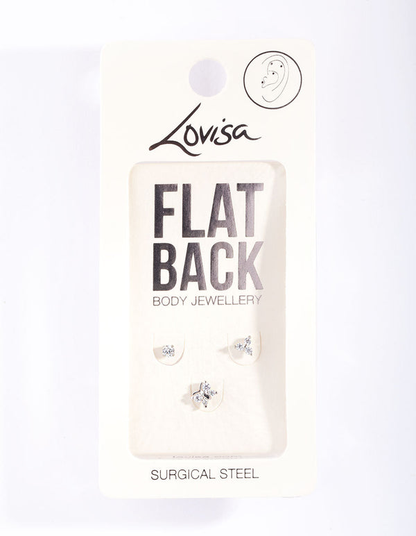 Rhodium Surgical Steel Butterfly Flatback Pack