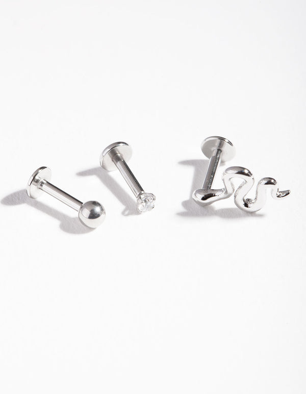 Surgical Steel Snake Flat Back Earring Pack