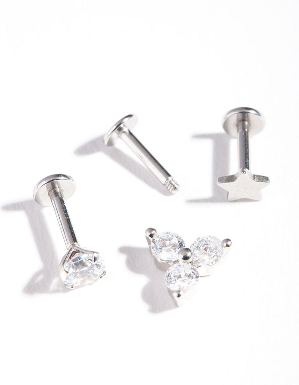 Silver Surgical Steel Star Cubic Zirconia Flat Back Pack
