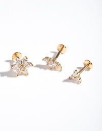 Gouden chirurgisch staal met platte achterkant en bloemenprint, 3-pack - link has visual effect only
