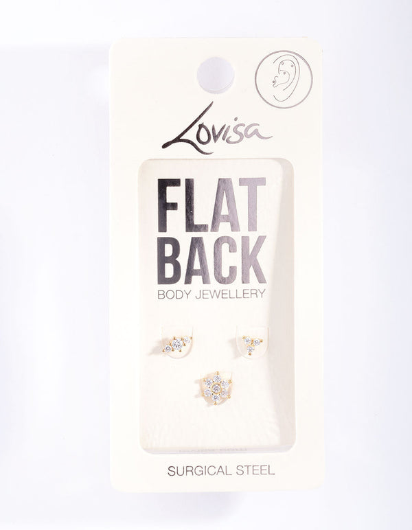Gold Surgical Steel Floral Flat Back 3 Pack