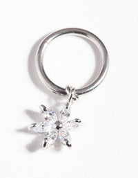 Rhodium Surgical Steel Cubic Zirconia Flower Earrings - link has visual effect only