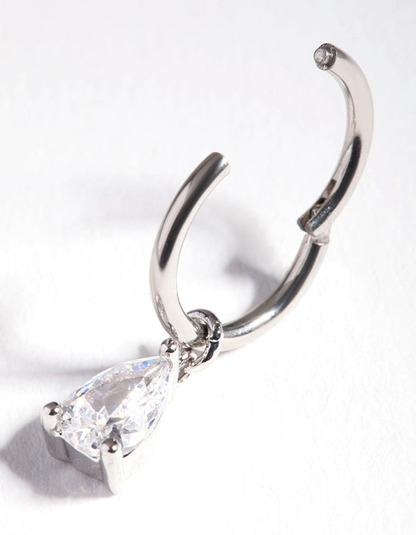 Rhodium Surgical Steel Cubic Zirconia Droplet Ear Ring