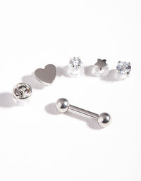 Rhodium Surgical Steel Cubic Zirconia Heart Barbell Pack - link has visual effect only