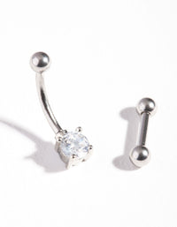Rhodium Surgical Steel Diamante Ball Cartilage Pack - link has visual effect only