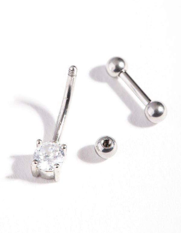 Rhodium Surgical Steel Diamante Ball Cartilage Pack