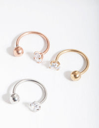 Surgical Steel Cubic Zirconia Horseshoe 3 Pack - link has visual effect only
