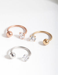 Surgical Steel Cubic Zirconia Horseshoe 3 Pack - link has visual effect only