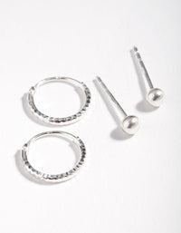 Sterling Silver Mini Textured Hoop Stud Earring Pack - link has visual effect only
