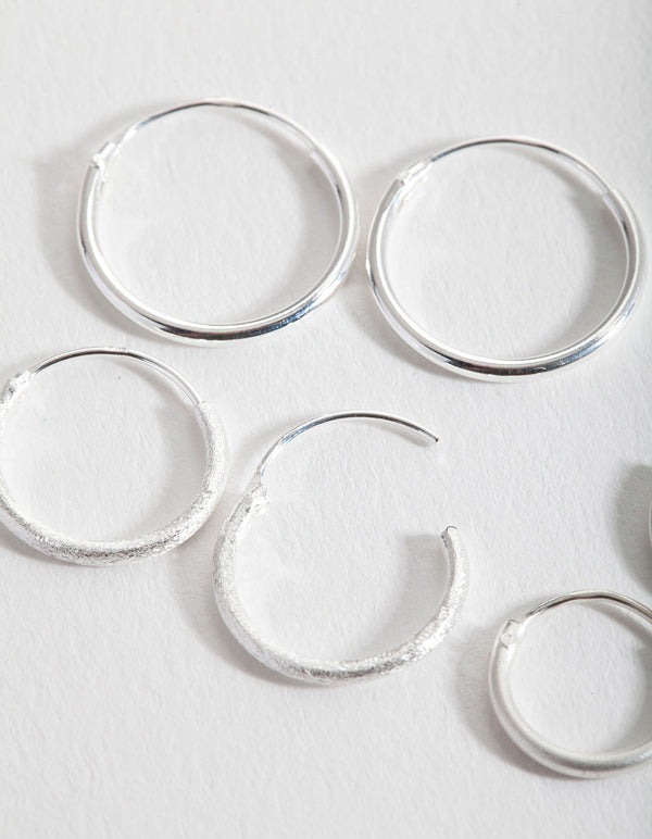 Sterling Silver Satin Hoop Earring Pack