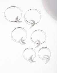 Sterling Silver Moon Graduating Hoop Earring 3 Pack - link has visual effect only