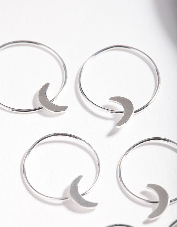 Sterling Silver Moon Graduating Hoop Earring 3 Pack