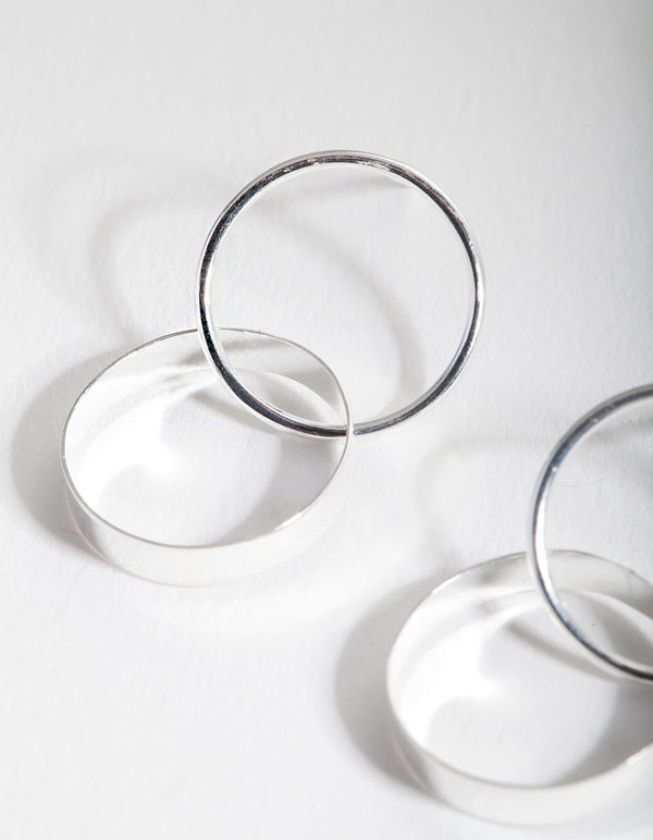 Sterling Silver Double Circle Drop Earrings