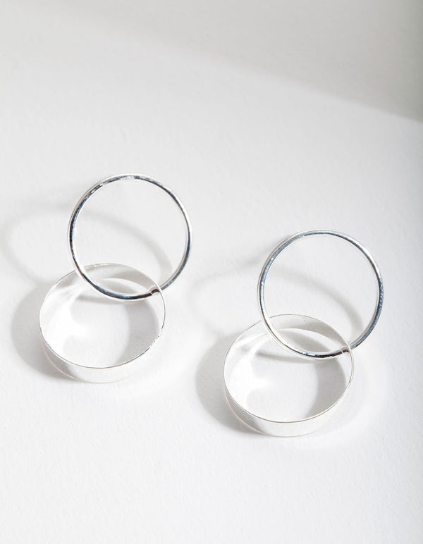 Sterling Silver Double Circle Drop Earrings