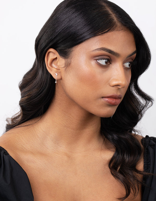 Sterling Silver Moon Diamante Chain Drop Earrings