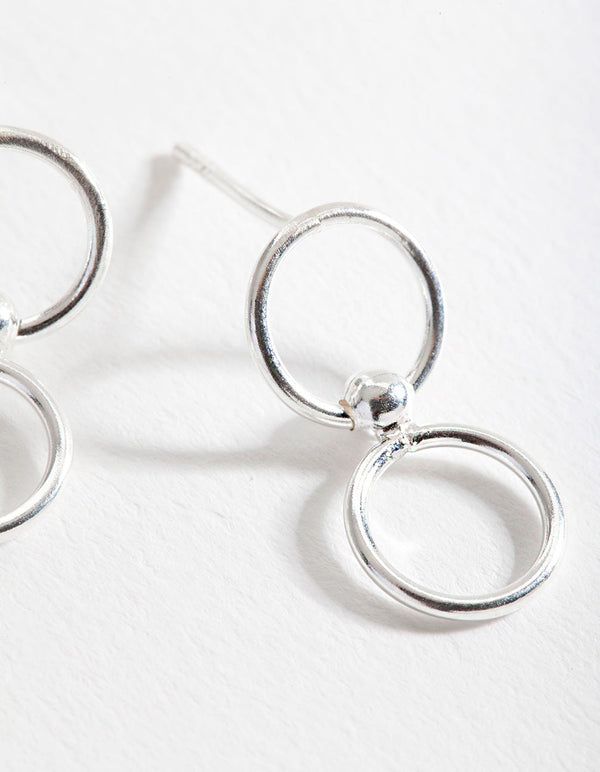 Sterling Silver Double Circle Link Earrings