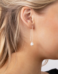 Sterling Silver Pearl Thread-Through Earrings - link has visual effect only