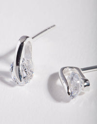 Sterling Silver Round Cubic Zirconia Wrap Stud Earrings - link has visual effect only
