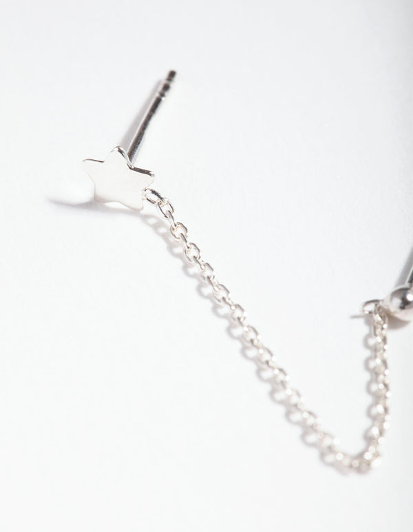 Sterling Silver Star Chain Double Stud Earrings