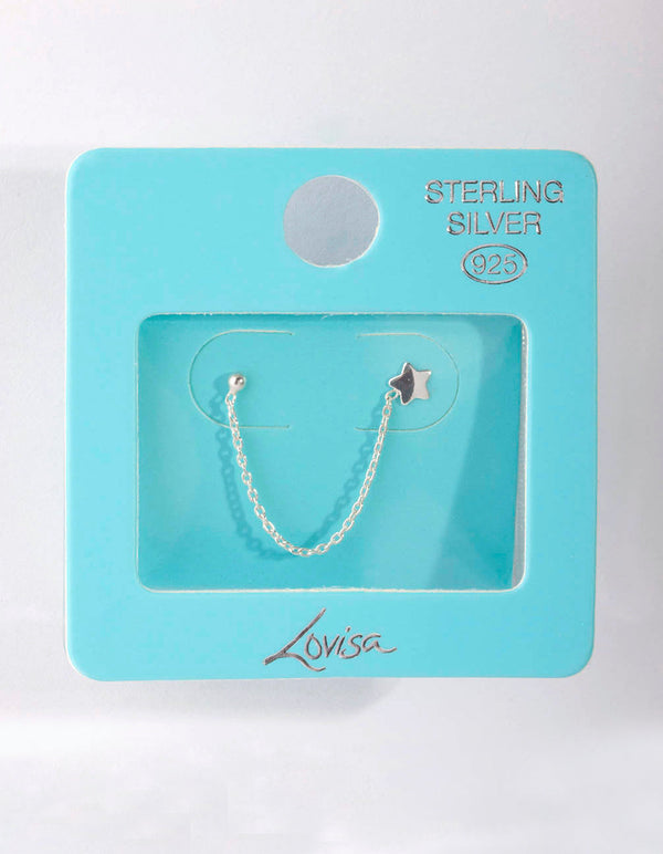Sterling Silver Star Chain Double Stud Earrings