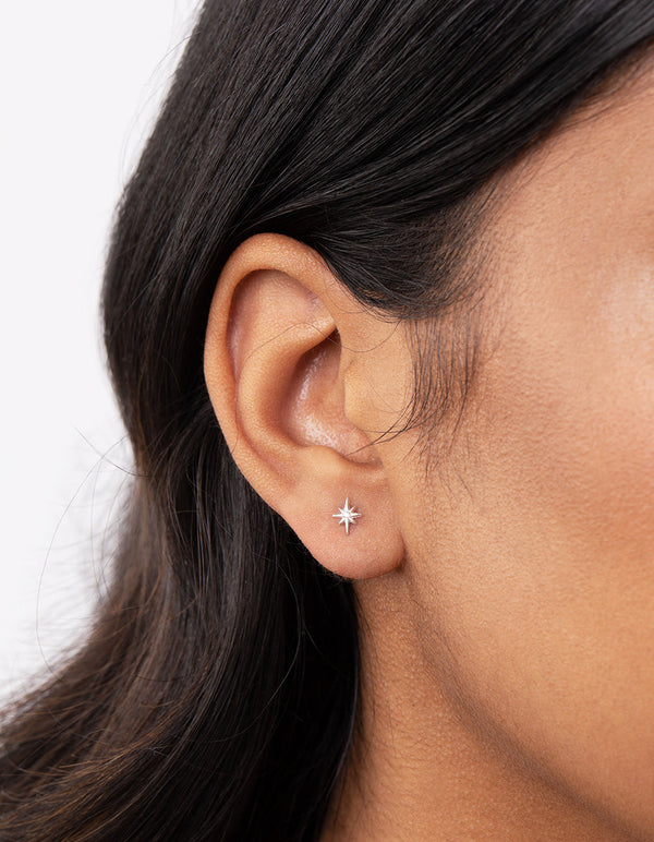 Sterling Silver Diamante Starburst Stud Earrings