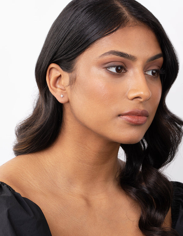 Sterling Silver Diamante Starburst Stud Earrings