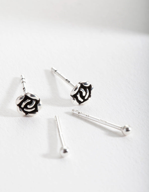 Sterling Silver Rose Stud Earring Pack