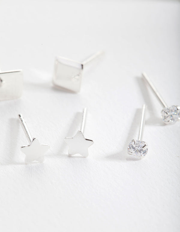 Sterling Silver Star Stud Earring 3 Pack