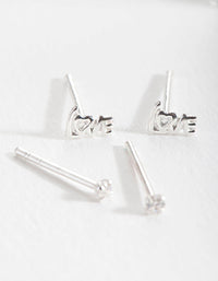 Sterling Silver Cubic Zirconia Love Stud 2 Pack - link has visual effect only