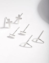 Sterling Silver Square Cross Stud Earring 3 Pack - link has visual effect only