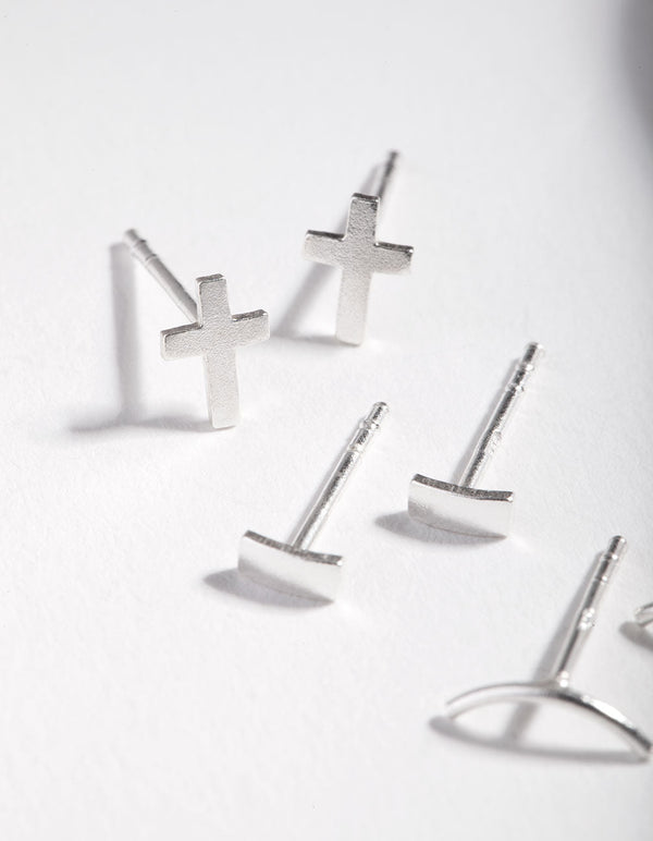 Sterling Silver Square Cross Stud Earring 3 Pack