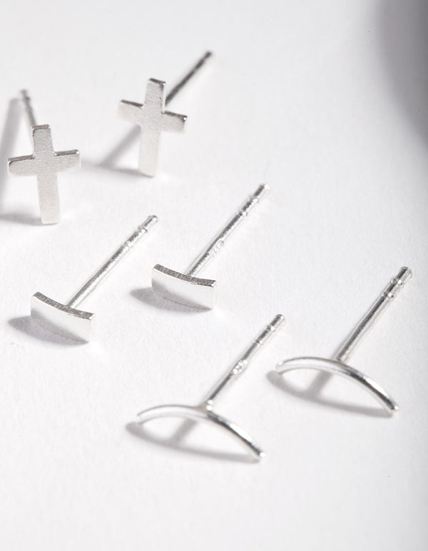 Sterling Silver Square Cross Stud Earring 3 Pack