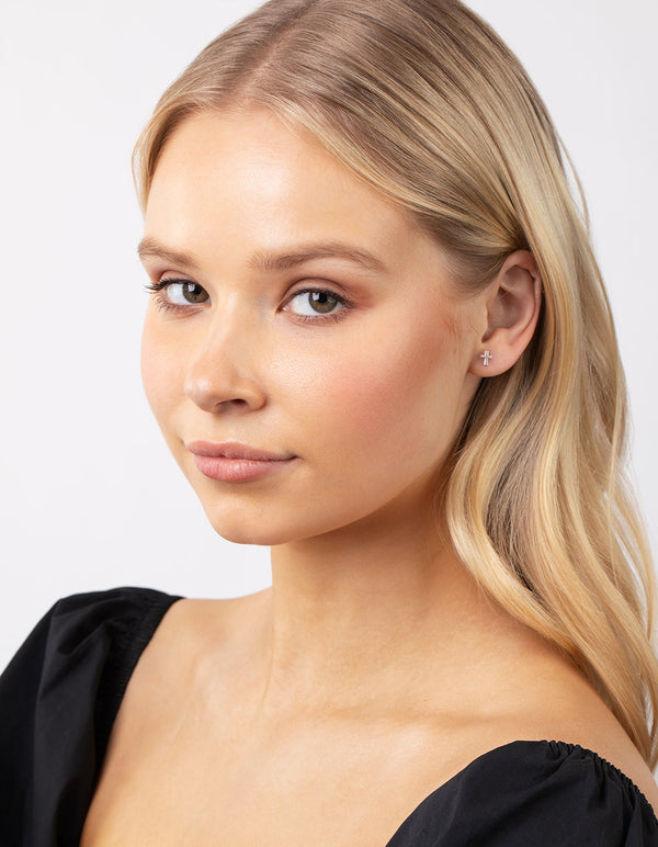 Sterling Silver Square Cross Stud Earring 3 Pack