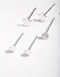 Sterling Silver Star Heart Cubic Zirconia Stud Earring Pack - link has visual effect only