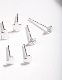 Sterling Silver Star Heart Cubic Zirconia Stud Earring Pack - link has visual effect only