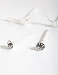 Sterling Silver Diamante Heart Stud Earring Pack - link has visual effect only