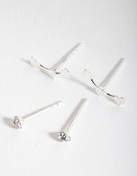 Sterling Silver Diamante Heart Stud Earring Pack - link has visual effect only