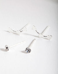 Sterling Silver Diamante Heart Stud Earring Pack - link has visual effect only