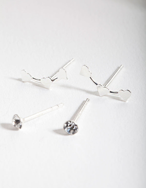 Sterling Silver Diamante Heart Stud Earring Pack