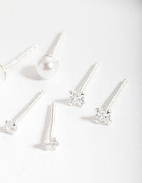 Sterling Silver Cubic Zirconia Pearl Stud Earring 3 Pack - link has visual effect only