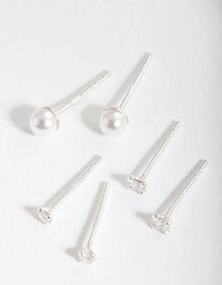 Sterling Silver Cubic Zirconia Pearl Stud Earring 3 Pack - link has visual effect only