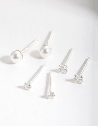 Sterling Silver Cubic Zirconia Pearl Stud Earring 3 Pack - link has visual effect only