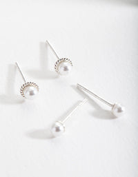 Sterling Silver Pearl 2 Pack Stud Earrings - link has visual effect only